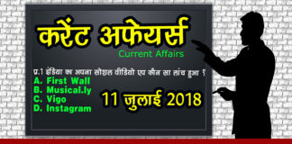 11 July 2018 Current Affairs | Current Affairs in Hindi 2018 | करेंट अफेयर्स 11-july-2018-current-affairs