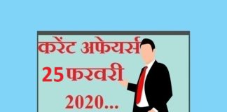 Current affairs in hindi – 25 February 2020 | 25 फरवरी 2020 करेंट अफेयर्स 25 February 2020 Current affairs