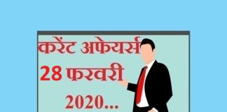 Current affairs in hindi – 28 February 2020 | 28 फरवरी 2020 करेंट अफेयर्स 28 February 2020 Current affairs