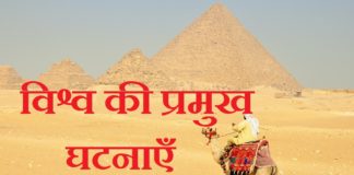 Major events of the world | विश्व की प्रमुख घटनाये व वर्ष Major events of the world